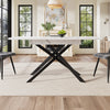 Extendable Dining Table 120-160x80x76.5cm, White Marbled MDF, Black Crossed Legs
