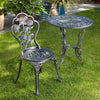 Grey Bistro Set Outdoor Patio Garden Furniture Table and 2 Chairs Metal Frame