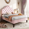 Velvet Upholstered Bed Single Size Bed 3ft w/ Headboard for Kids Teenager Pink