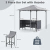 3-Piece Patio Bar Set 245 x 245 cm Double-Tier Grill Gazebo-Grey