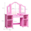 2 In 1 Kids Vanity Table Children Dressing Table Set w/ Mirror & Storage Shelves