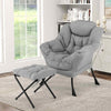 Upholstered Sherpa Reading Chair Accent Sofa Chair Set w/Footrest-Grey