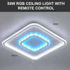 Modern Chandelier LED Lamp White Frame Ceiling Light With RGB Mode Square Olbuvr