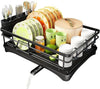 Dish Drainer Rack Kitchen Sink Drying Rack Bowl Plate Holder W/360°Drip Tray UK