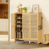 Bamboo Shoe Cabinet Storage Cupboard Footwear Stand Rack Rattan Doors Side Hooks