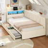 Day Bed 3ft Upholstered Single Bed Frame with Storage Drawers & LED Lights Beige
