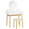 LED Dressing Table Set with Mirror Stool Bedroom Makeup Vanity Desk 4 Drawers