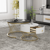 Nesting Coffee Tables Set of 2 Marble Look Tabletop Side End Tables With Drawer