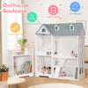 2-in-1 Multi-Purpose Kids Wooden Dollhouse Children Bookshelf Bookcase Grey