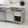 110cm Single Bowl Stainless Steel Catering Sink Cabinet w/Platform &Sliding Door