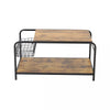 Living Room Coffee Table 2 Tier Rustic Wooden Tabletop with Wire Storage Rack
