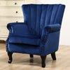 Dark Blue Velvet Armchair Wing Back Upholstered Scallop Shell Tail Accent Chair