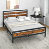 King Size Bed Frame Industrial Metal Platform Bed with Headboard and Footboard