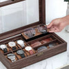 Watch & Sunglasses Display Case 9 Grids Brown Wood Storage Holder Box glasses