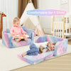 COSTWAY Kids Couch 2-in-1 Folding Toddler Sofa & Lounger with Blanket-Rainbow