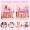 Wooden Dressing Table & Stool 2-in-1 Kids Vanity Set Children w/ Drawers