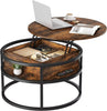 Round Lift Top Coffee Table with Storage Wood for Home Living Room Office Brown