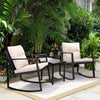3 Piece Rocking Rattan Bistro Patio Garden Furniture Set - 1 Table & 2 Chairs
