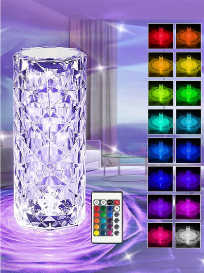 Modern Crystal LED Rose Table Lamp - Colorful Touch & Remote Night Light for Bed