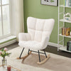Solid Wood Rocking Chair Upholstered Linen/Velvet Fabric High Back Lounge Seat