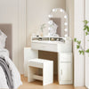 Corner Dressing Table with LED Lights Arch Mirror Vanity Make up Desk Stool Set