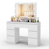White Dressing Table Wood Makeup Desk with Hollywood LED Mirror 7 Drawer Bedroom