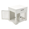 Dog Crate Furniture Wooden Crate Table Thickened Metal Tube Cage w/ Double Doors