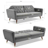 3 Seater Sofa Bed Grey Velvet Button Back - Victoria