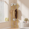 Freestanding Coat Rack Heavy Duty Corner Clothes Hat Clothes Gold Metal w/Shelve