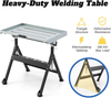 Folding Welding Table Adjustable Height Tilt Slots Shelves Steel Workbench