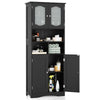 148cm Tall Bathroom Cabinet Freestanding Storage Cabinet with Glass Doors Black