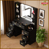 Black Dressing Table Wood Makeup Desk with LED Mirror 7 Drawers Shelves Bedroom