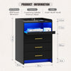 Bedside Table with Charging Station & Led Lights, Bedside Cabinet with 3 Drawers