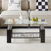 Rectangle Glass Coffee Table Modern Living Room Furniture Shelf White Black Wood
