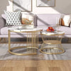 Set of 2 Round Coffee Tables - Gold Metal Frame, Marble Pattern Top