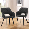 2 X Grey Faux Leather Dining Chairs Padded Cushion Diamond Chair Kitchen