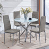 4pcs High Back Grey Faux Leather Dining Chairs Padded Seat Dining Room Kitchen
