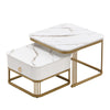 Nesting Coffee Table Side Table with Drawer Marble Exterior Square Set of 2