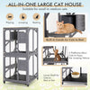 Wooden Cat House Kitten Cage Enclosure on Wheels w/Asphalt Roof 2 Platforms