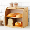 2 Tier Double Layer Bread Box Slide Roll Top Bread Storage Bin Kitchen Bamboo