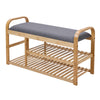 Bamboo Shoe Rack Bench w/ Seat Stool 2 Tiers Upholstered Bench Shelf Entryway