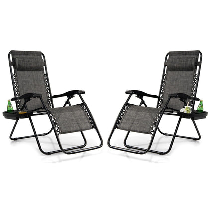2PCS Adjustable Zero Gravity Chairs Outdoor Folding Patio Recliners w/ Headrest