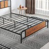 Farmhouse Style King Size Bed Frame with Steel Slat Support and Rustic Wood Pane