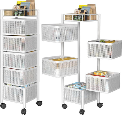 6 Tier Kitchen Rotating Storage Trolley Cart Utility Vegetable Mobile Shelf Rack