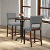 2 Pcs Linen Counter Height Bar Stool Chair Set w/ Hollowed Back Rubber Wood Legs