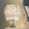 White Feather Lampshade Table Lamp Bedroom Desk Bedside Night Light Round Warm
