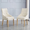 2pcs Beige Fabric Dining Chairs Button-Tufted Upholstered Armchairs with Rivets
