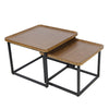 Set of 2 Nesting Coffee Table Wood Grain Top Industrial Sofa End Accent Table