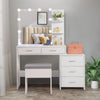 Makeup Desk Dressing Table W/ Mirror 5Drawers Slide Door Stool Vanity Set +Bulbs