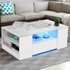 Table Drawer High Furniture Storage Modern Room Living LED Gloss 2 Wooden Coffee